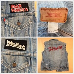 Vintage Levi's Denim Vest Iron Maiden Ted Nugent Patches‎ Mens